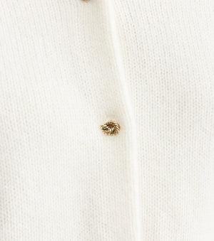 Cashmere Crew Cardigan with Rib Detail - Cream