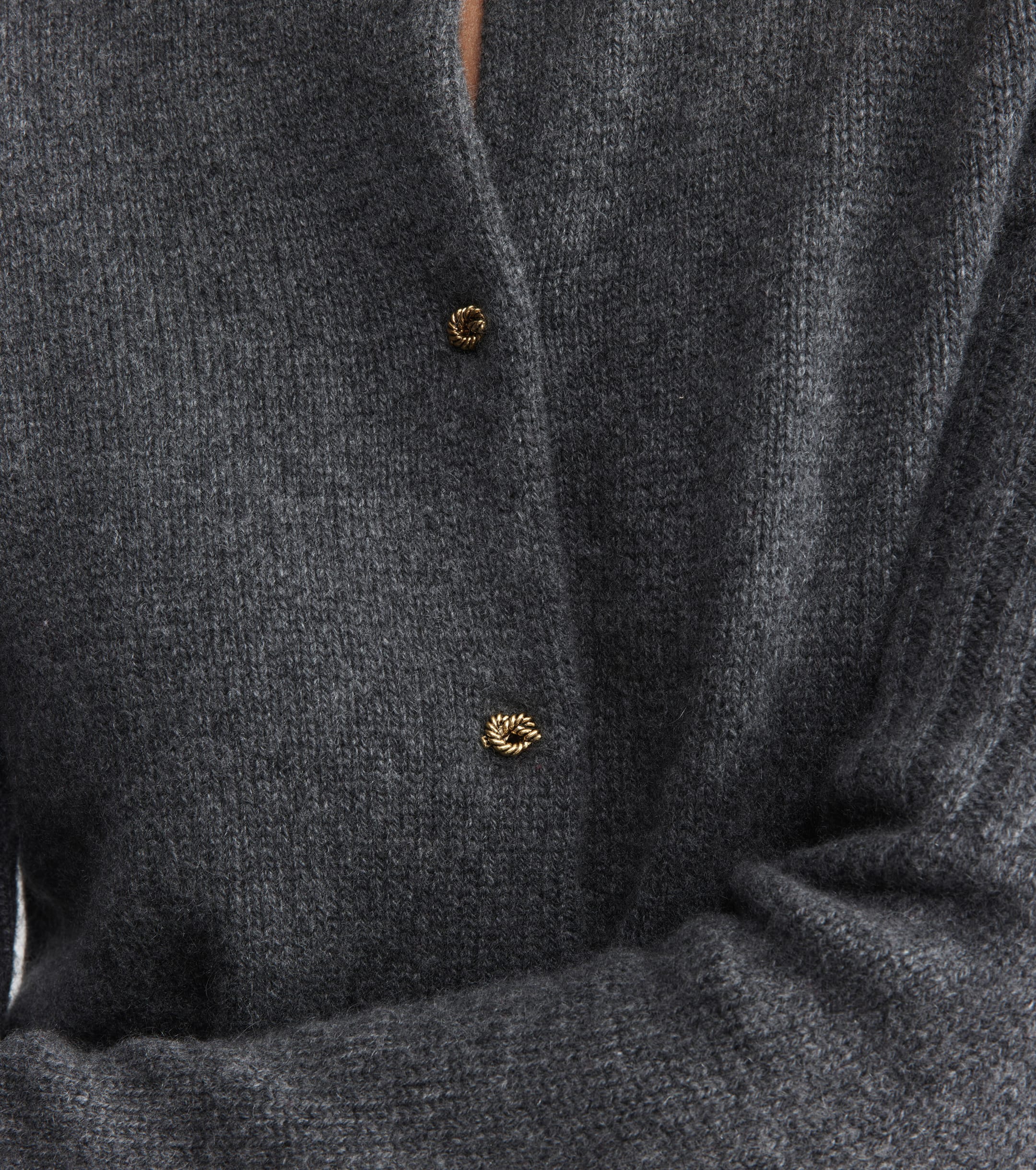 Cashmere Crew Cardigan with Rib Detail - Graphite