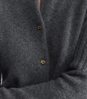 Cashmere Crew Cardigan with Rib Detail - Graphite