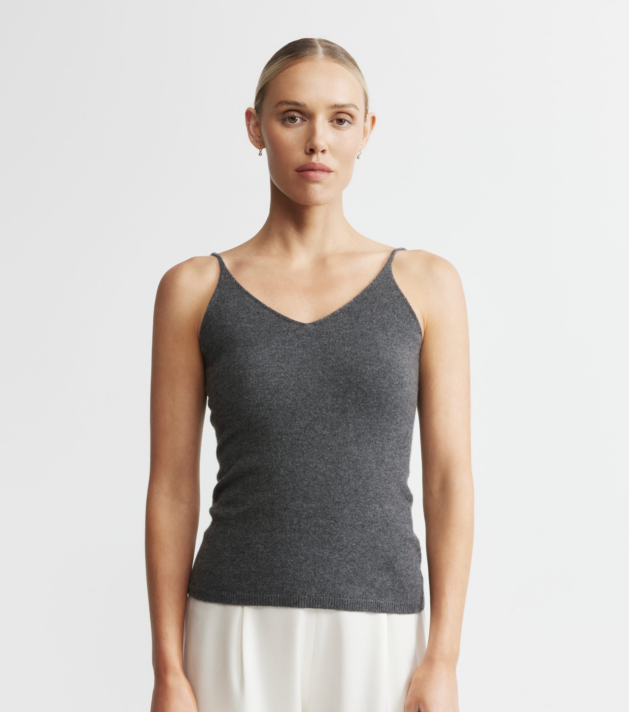 Cashmere V Neck Camisole - Graphite
