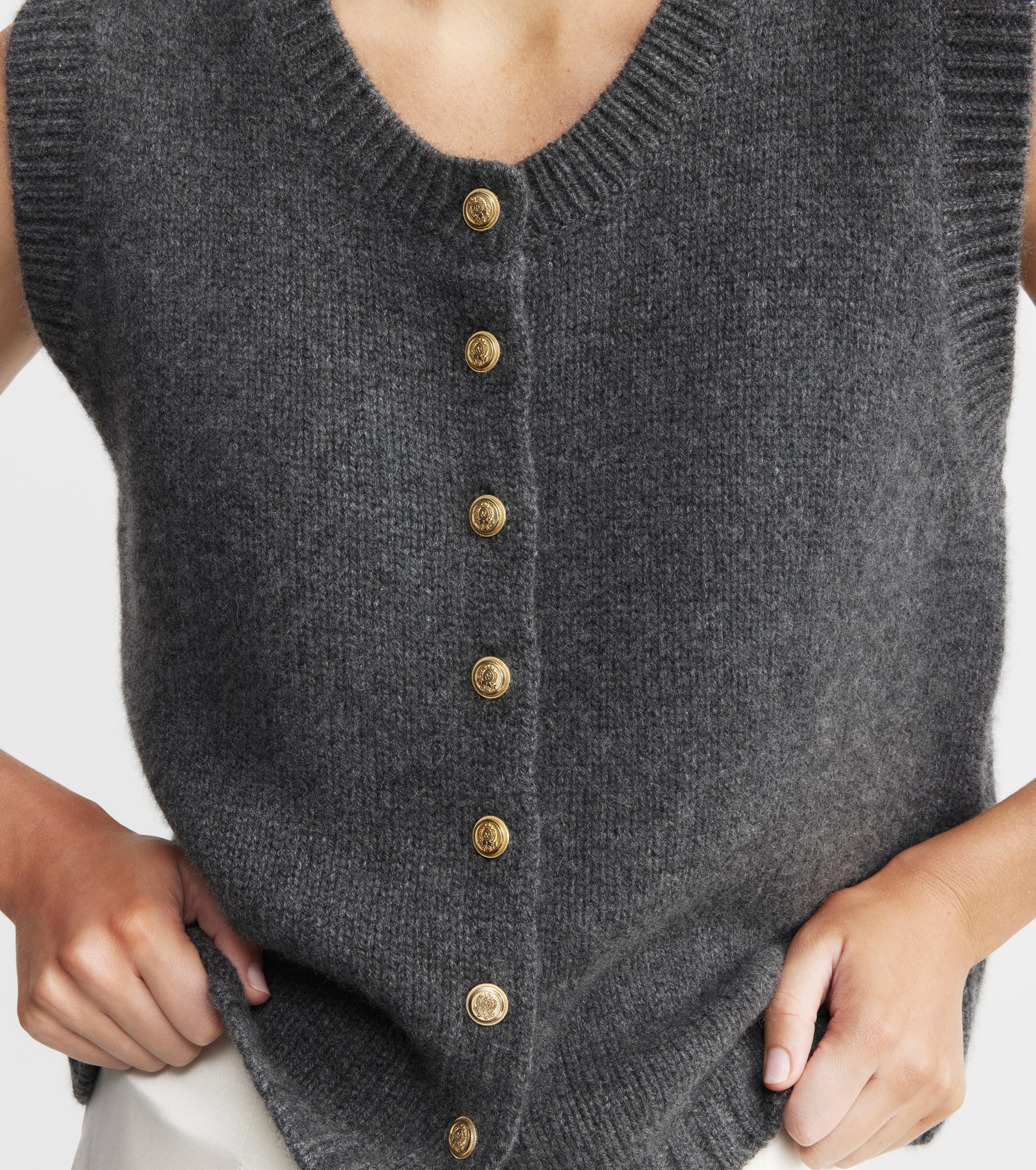 Cashmere Relaxed Button Vest - Graphite