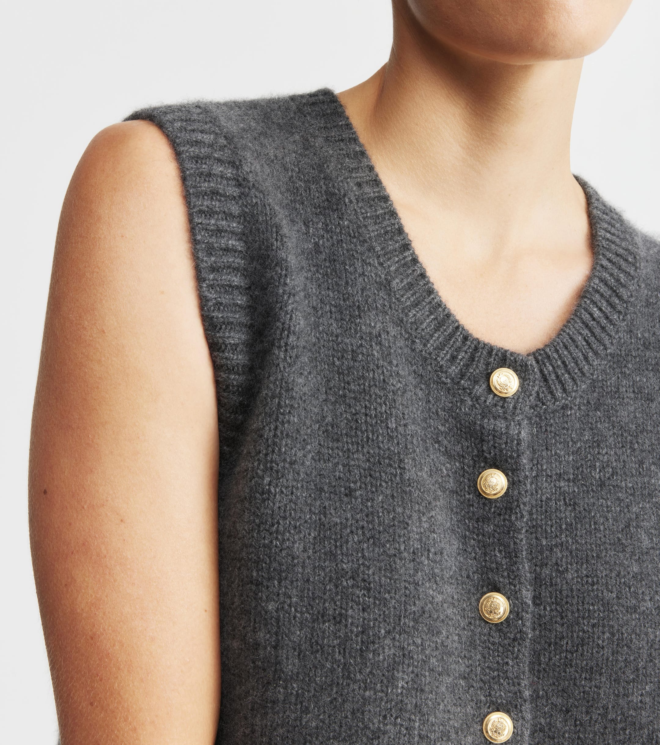 Cashmere Relaxed Button Vest - Graphite