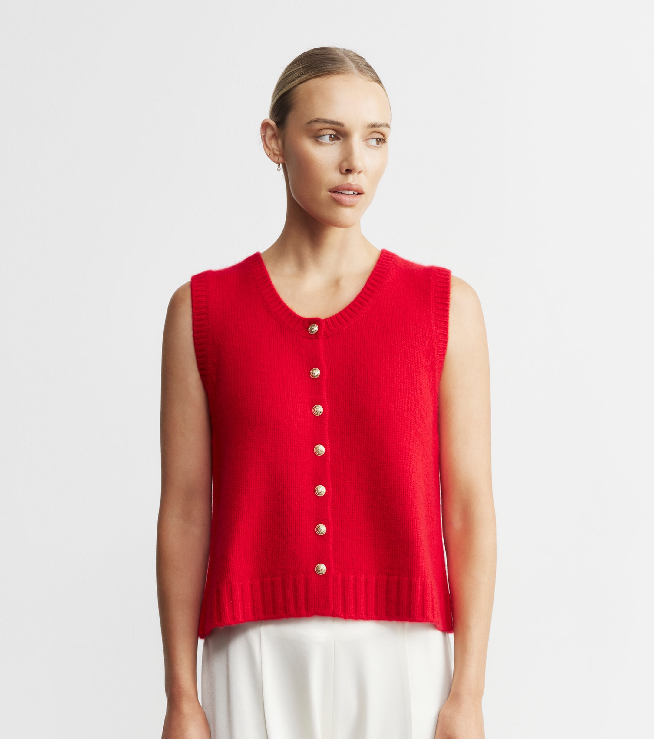 Cashmere Relaxed Button Vest - Red