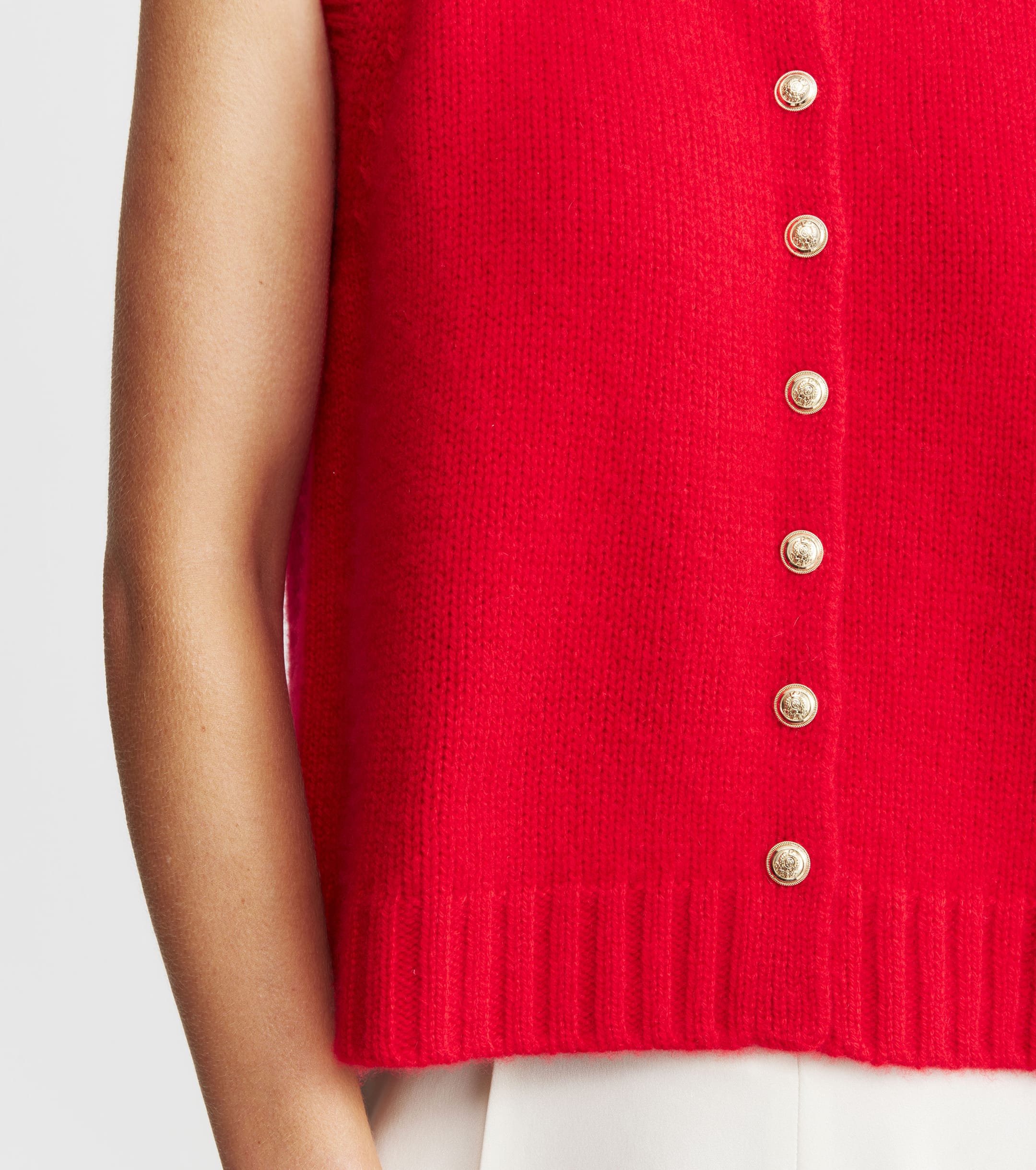 Cashmere Relaxed Button Vest - Red