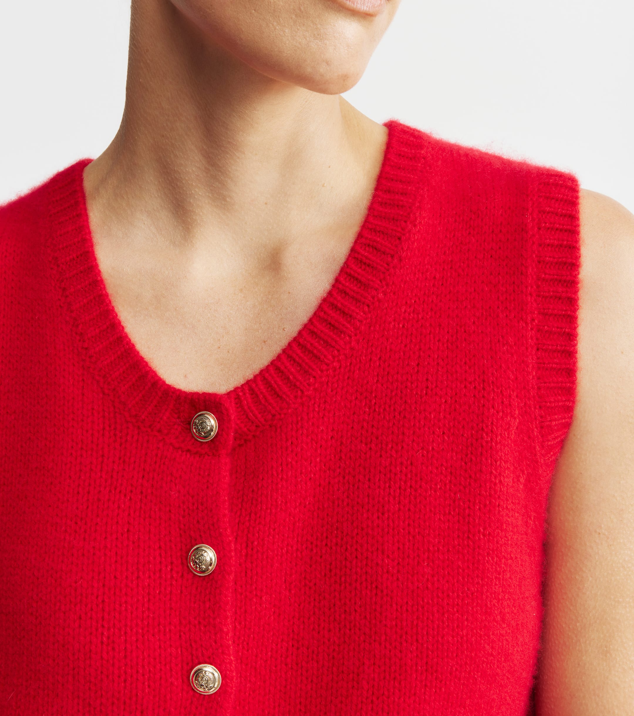 Cashmere Relaxed Button Vest - Red