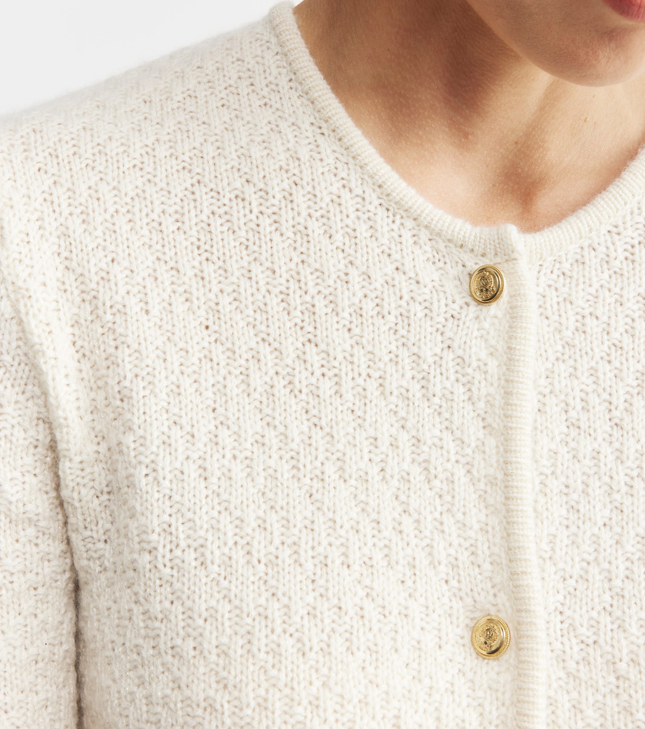 Cashmere Waffle Jacket - Cream/Gold Lurex