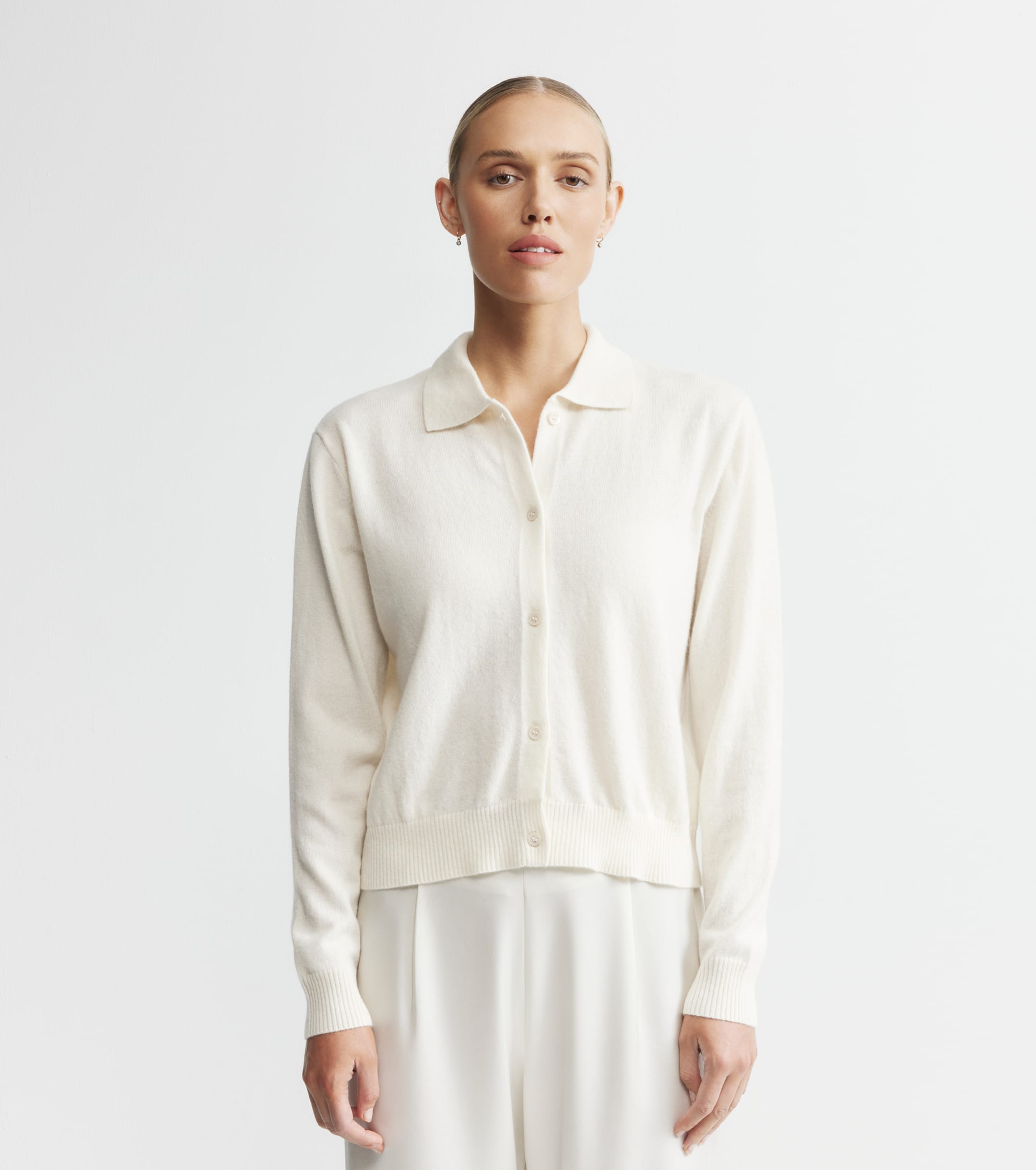 Cashmere Cardigan with Collar - Cream