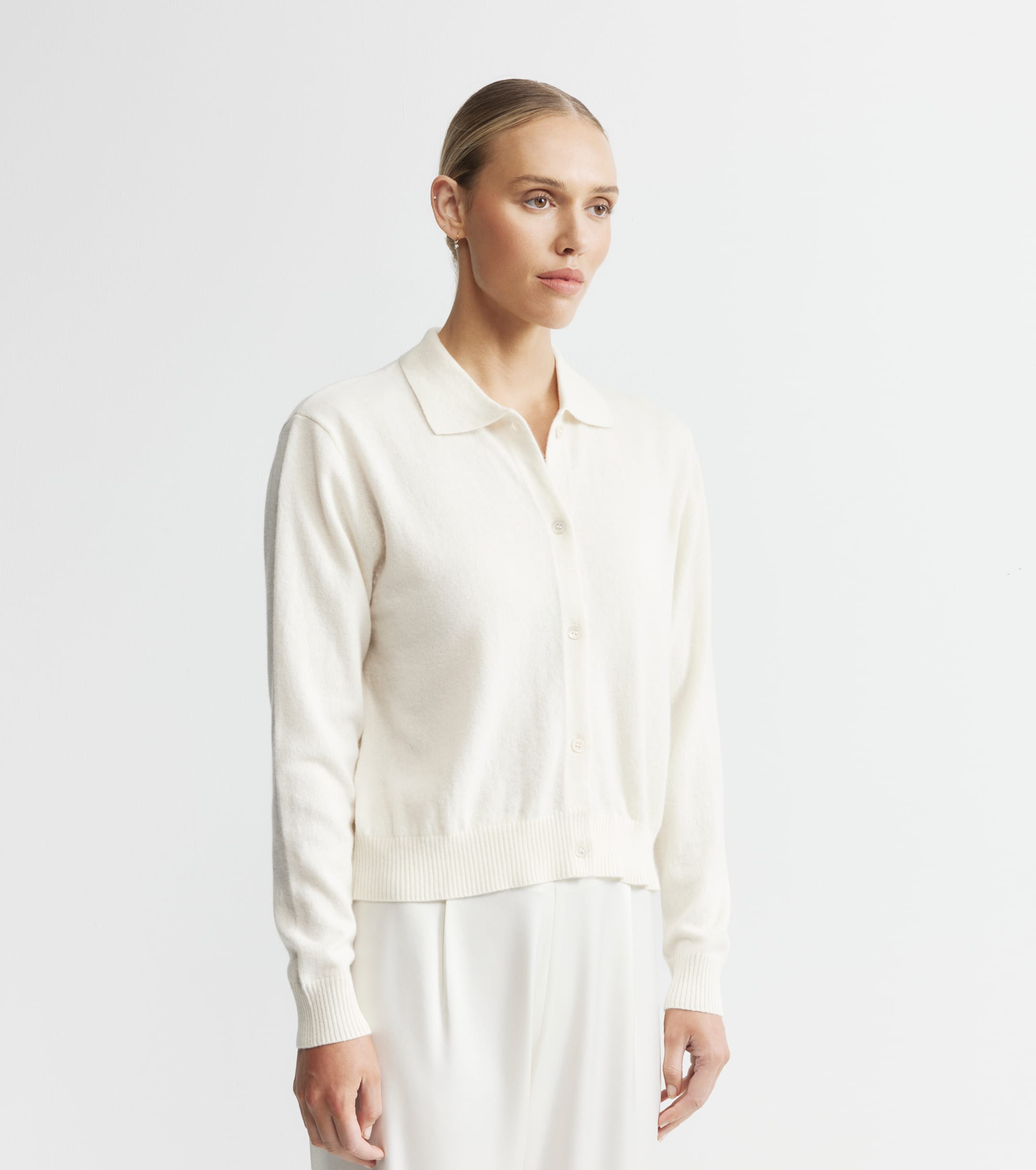 Cashmere Cardigan with Collar - Cream