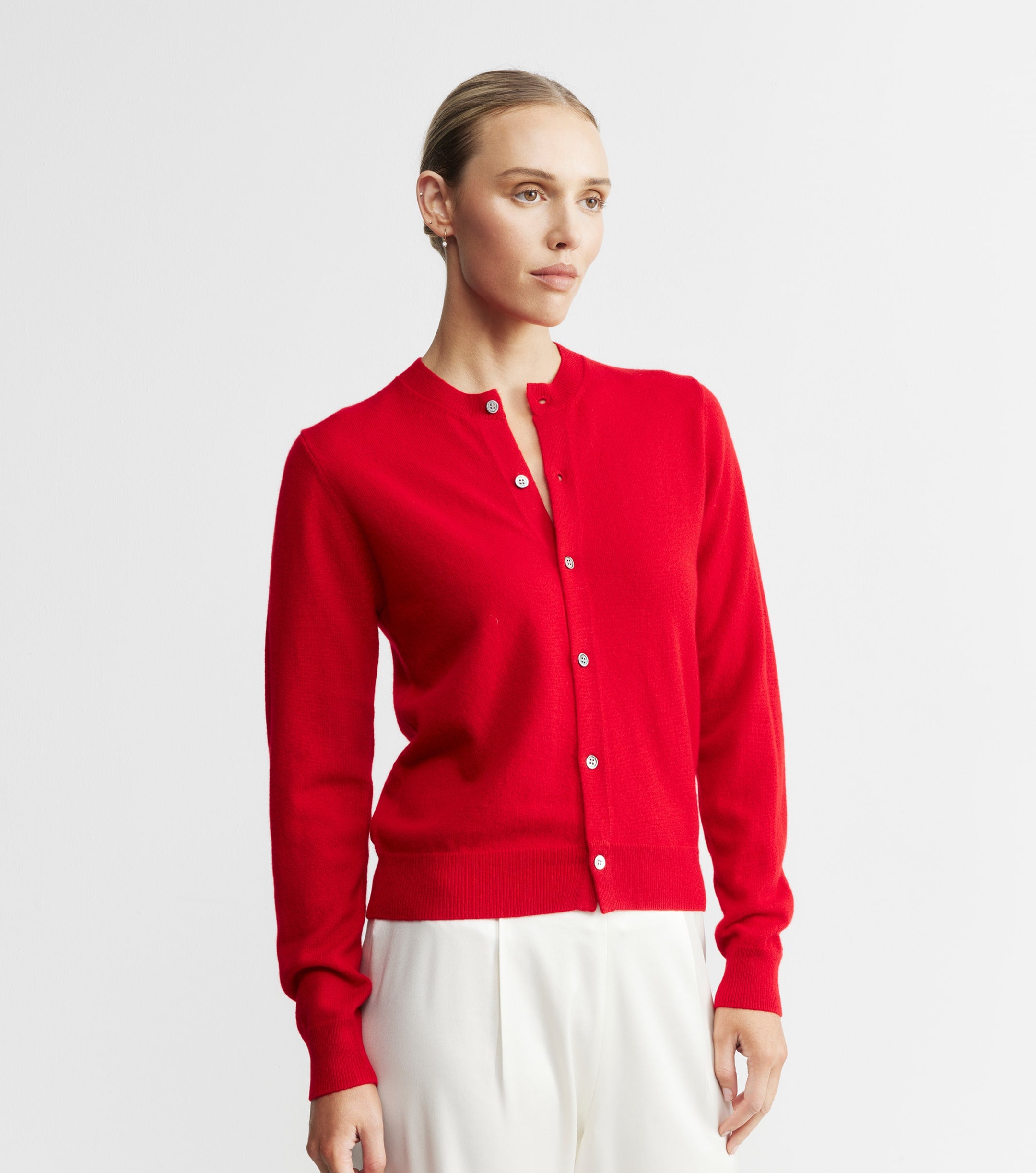 Essential Cashmere Crew Cardigan - Red