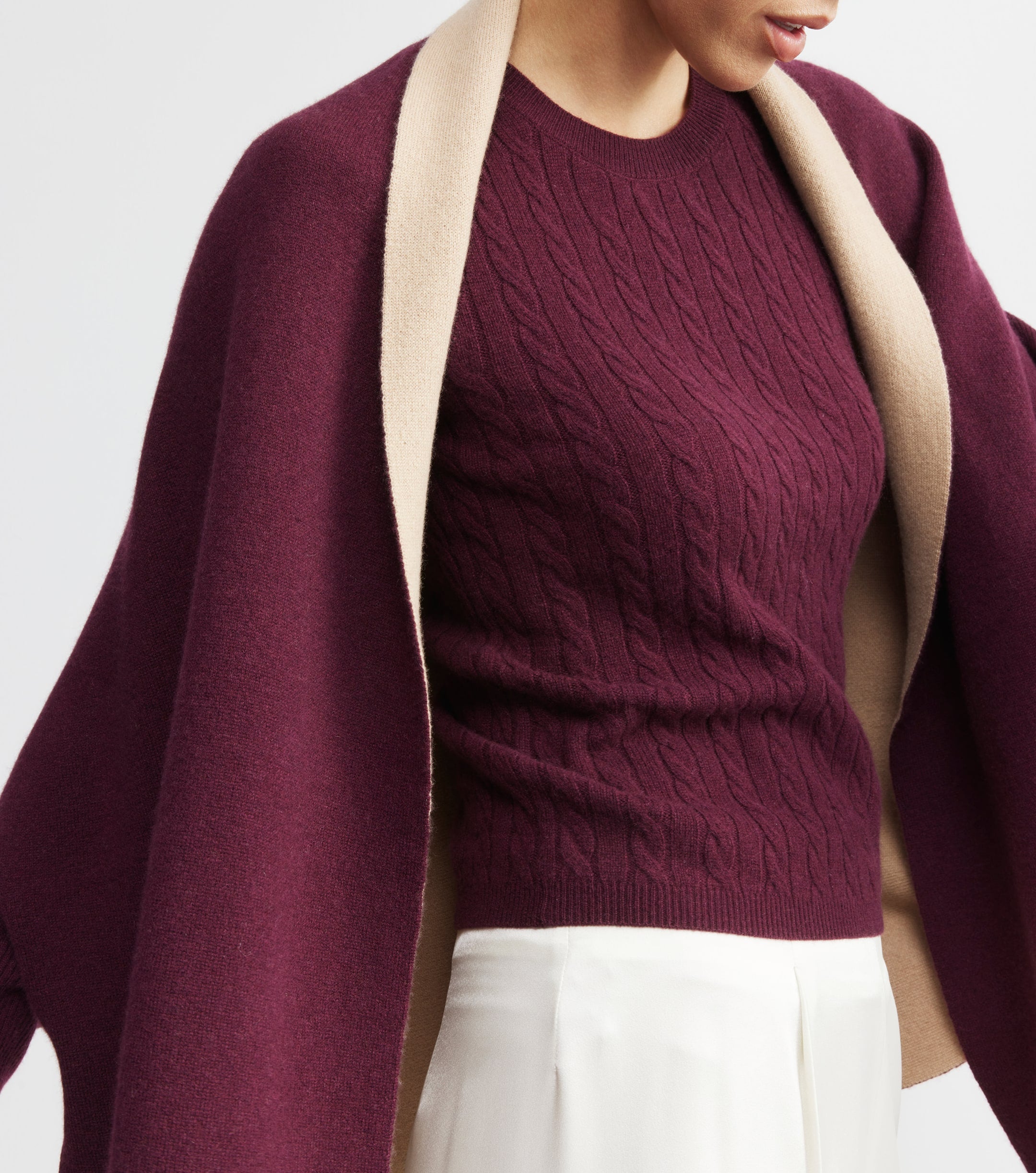 Cashmere Double Sided Jacket - Burgundy/Camel