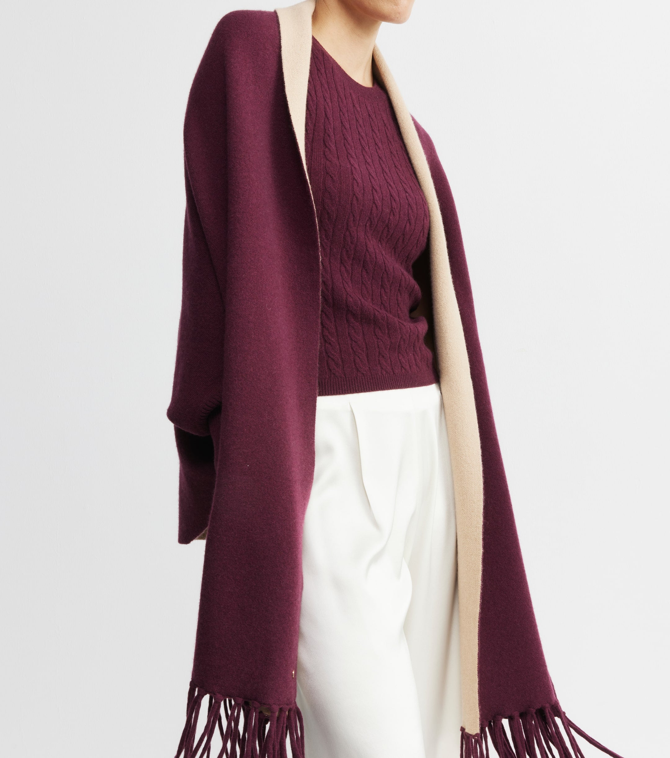 Cashmere Double Sided Jacket - Burgundy/Camel