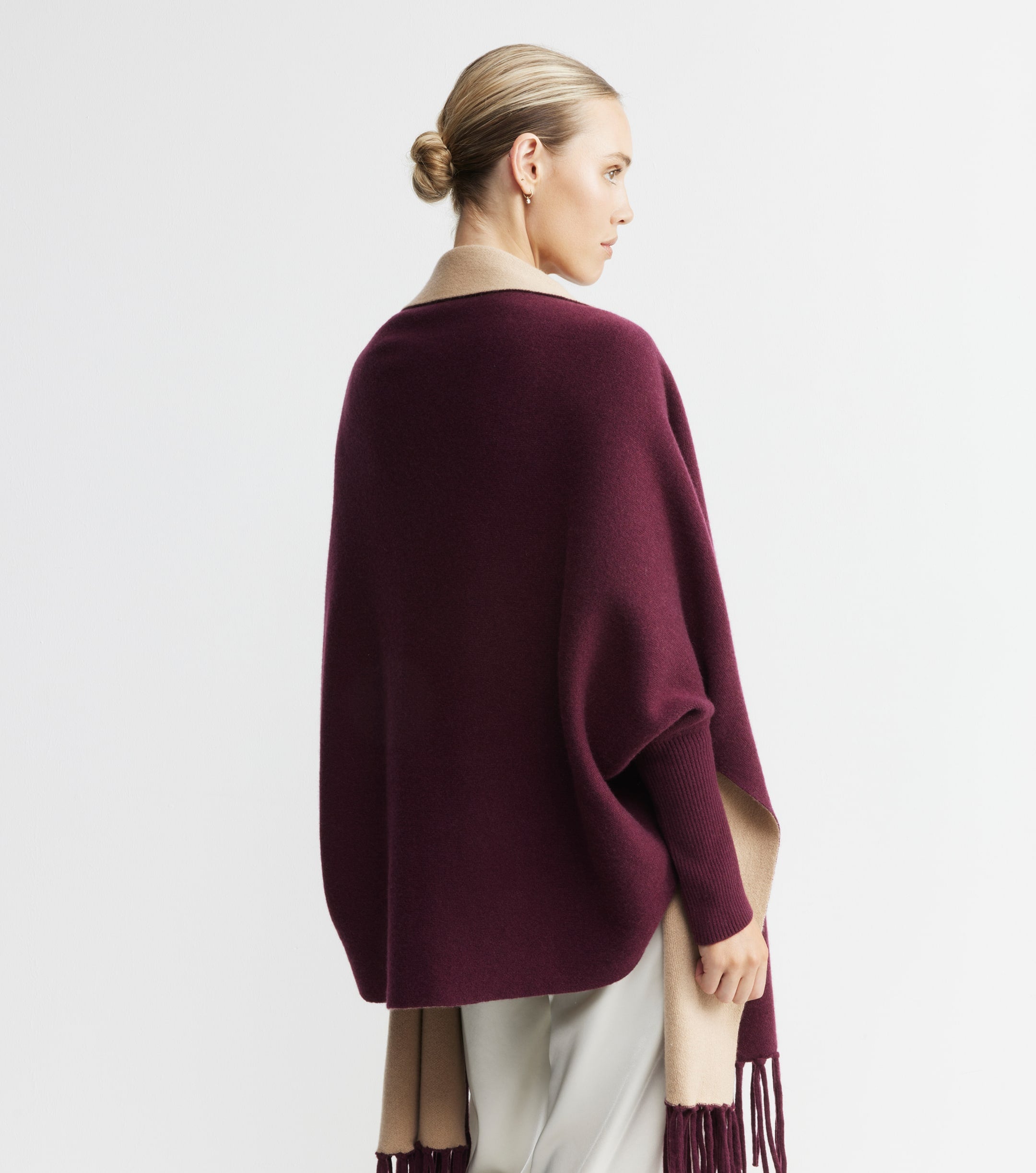 Cashmere Double Sided Jacket - Burgundy/Camel