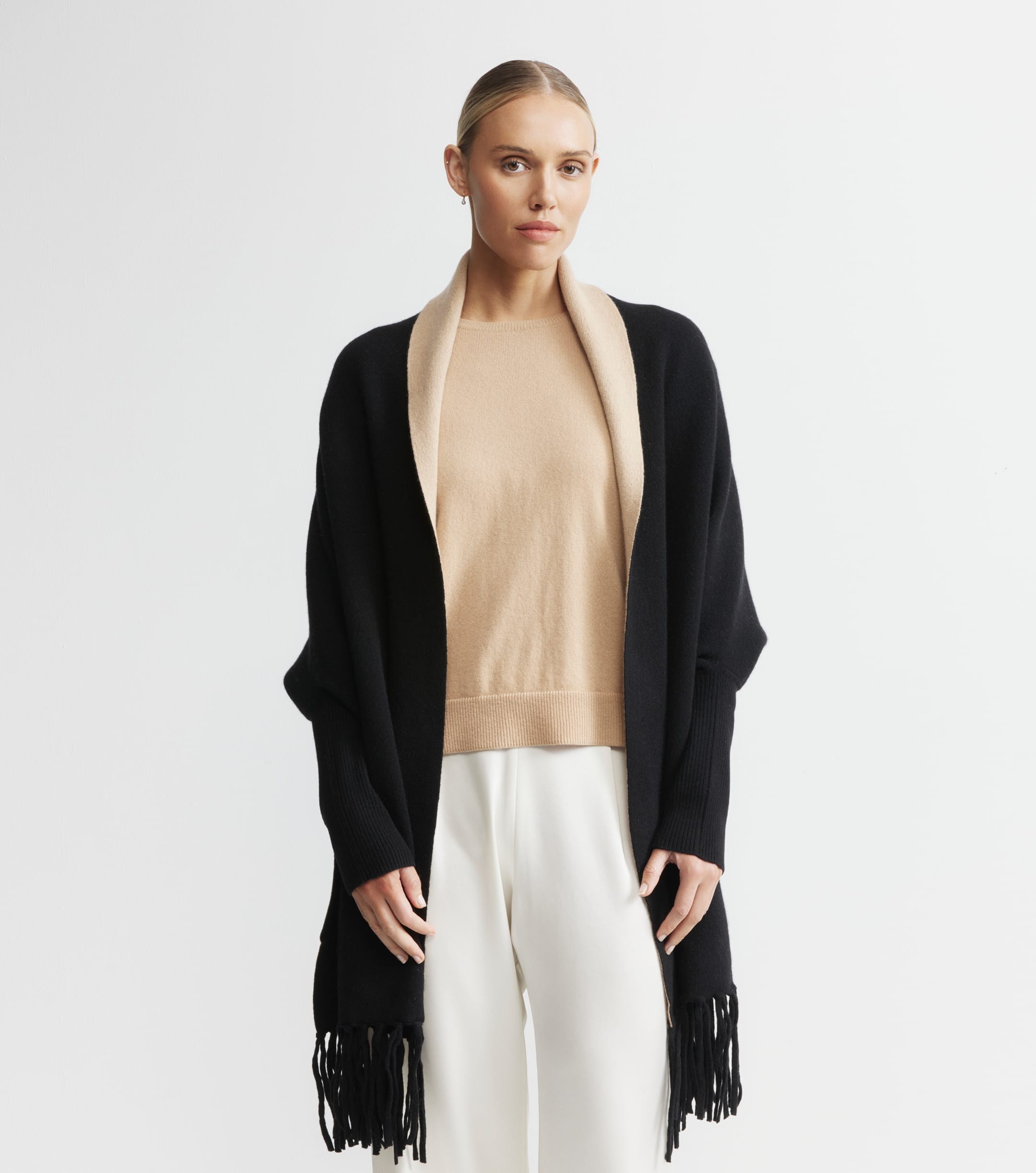 Cashmere Double Sided Jacket - Black/Camel