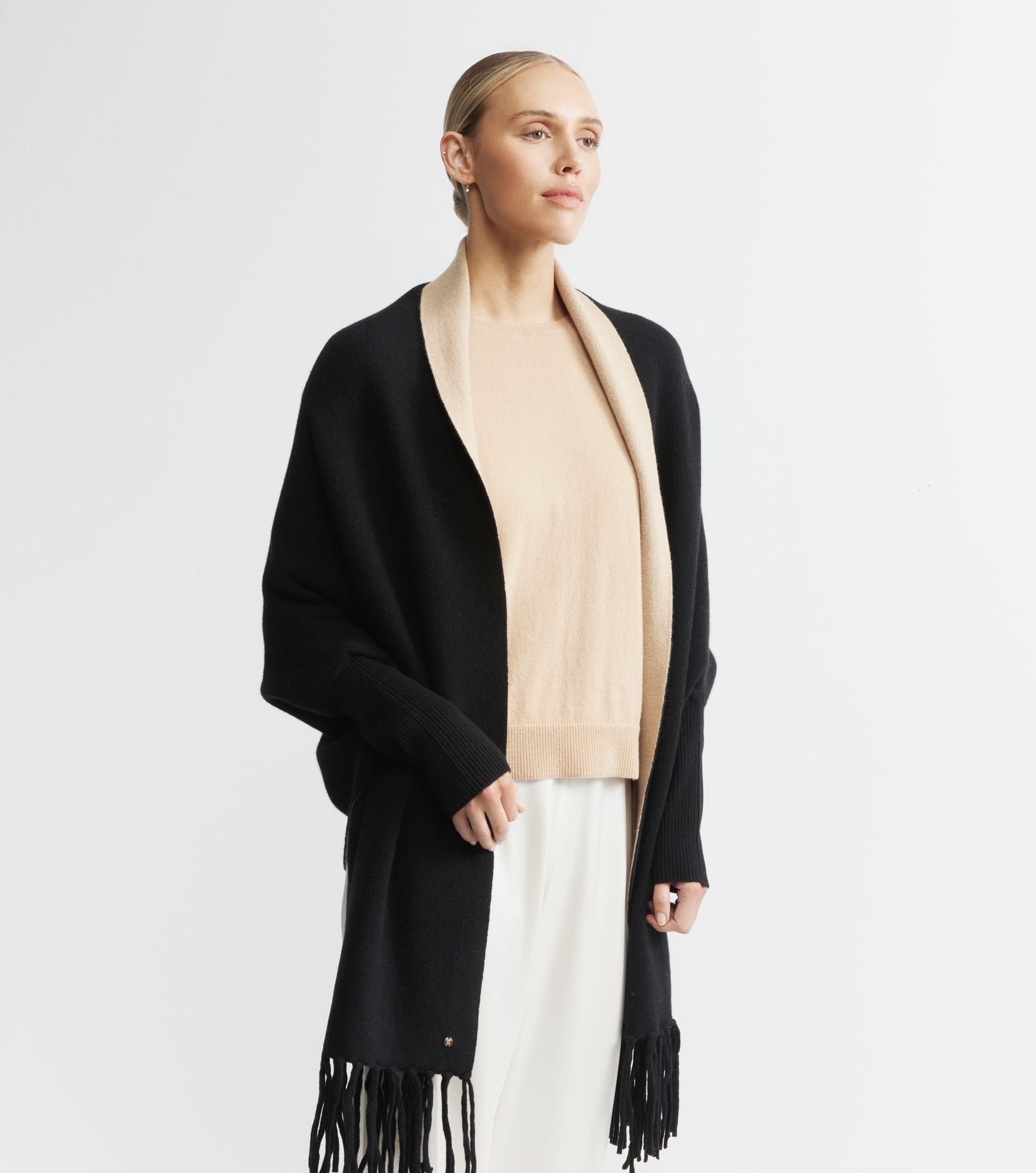 Cashmere Double Sided Jacket - Black/Camel