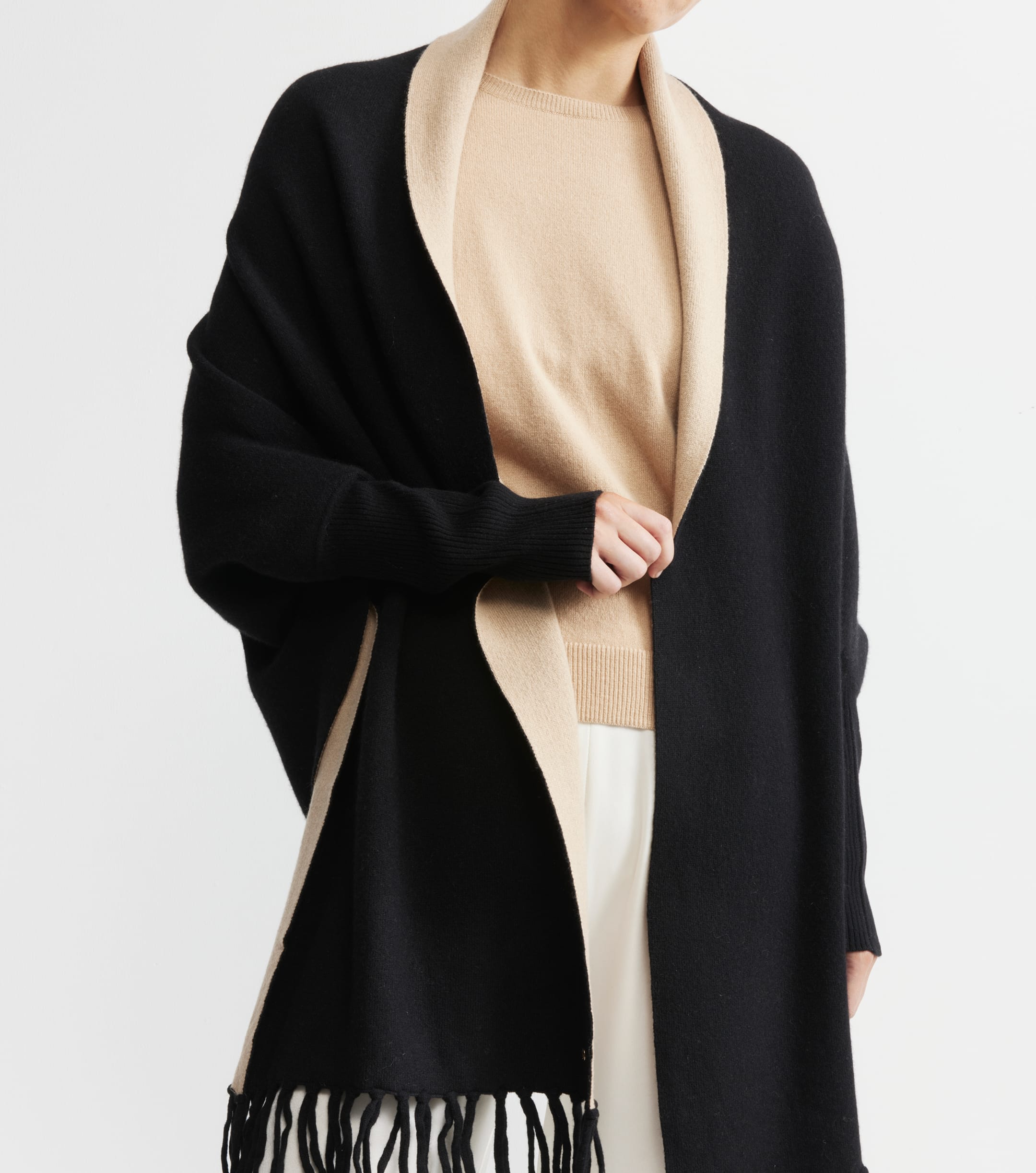 Cashmere Double Sided Jacket - Black/Camel