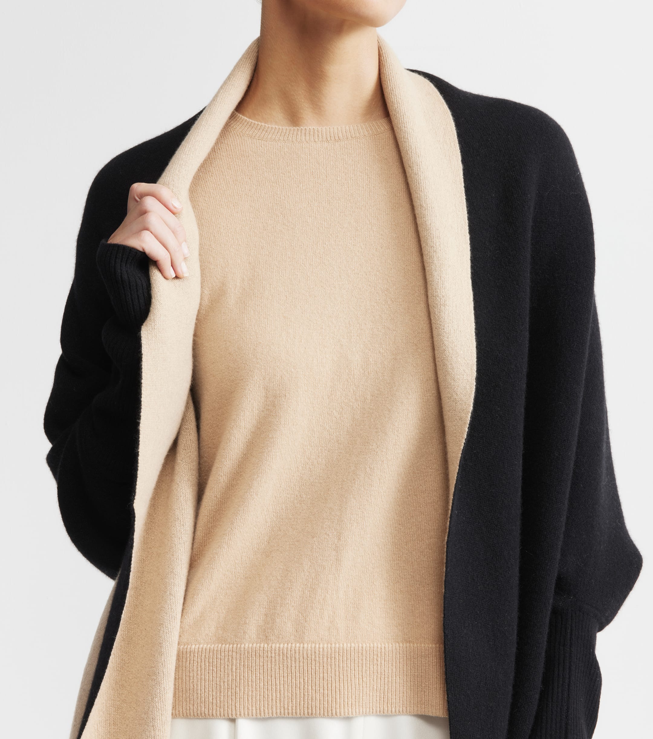 Cashmere Double Sided Jacket - Black/Camel