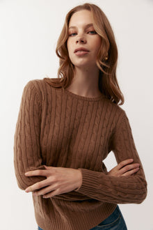  Essential Cashmere Cable Crew Sweater - Tan