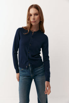  Essential Cashmere Crew Cardigan - French Navy