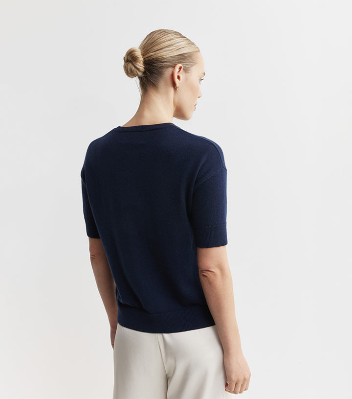 Essential Cashmere Crew Tee - Navy