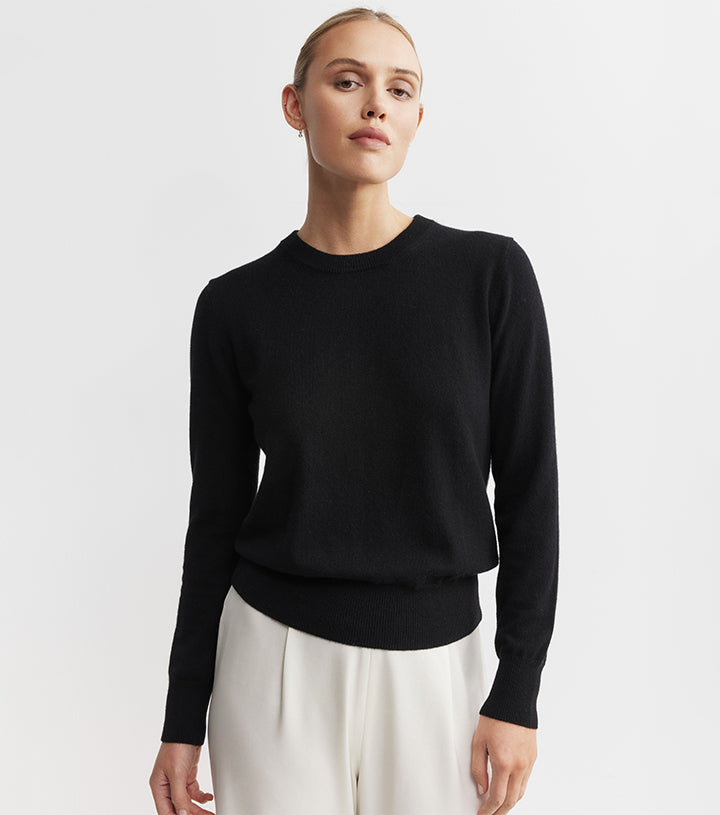 Essential Cashmere Rib Crew Sweater - Black