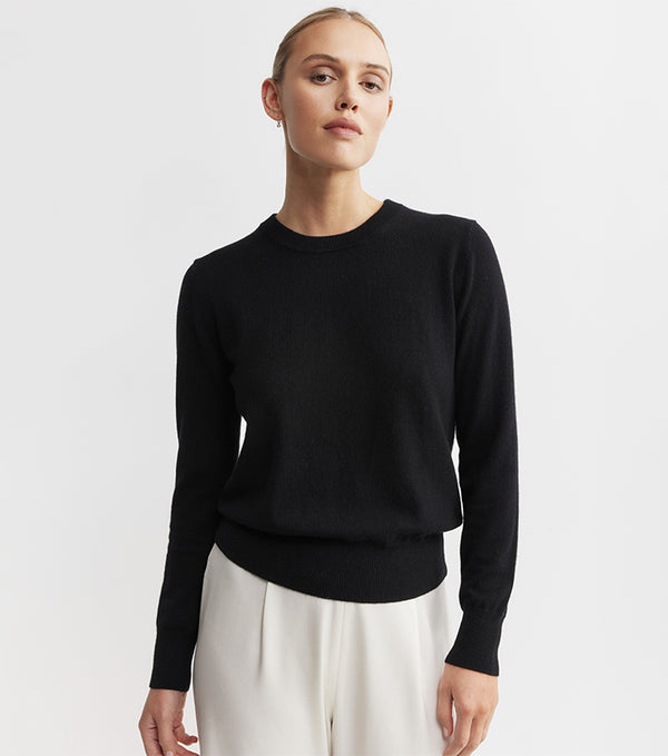 Essential Cashmere Rib Crew Sweater - Black