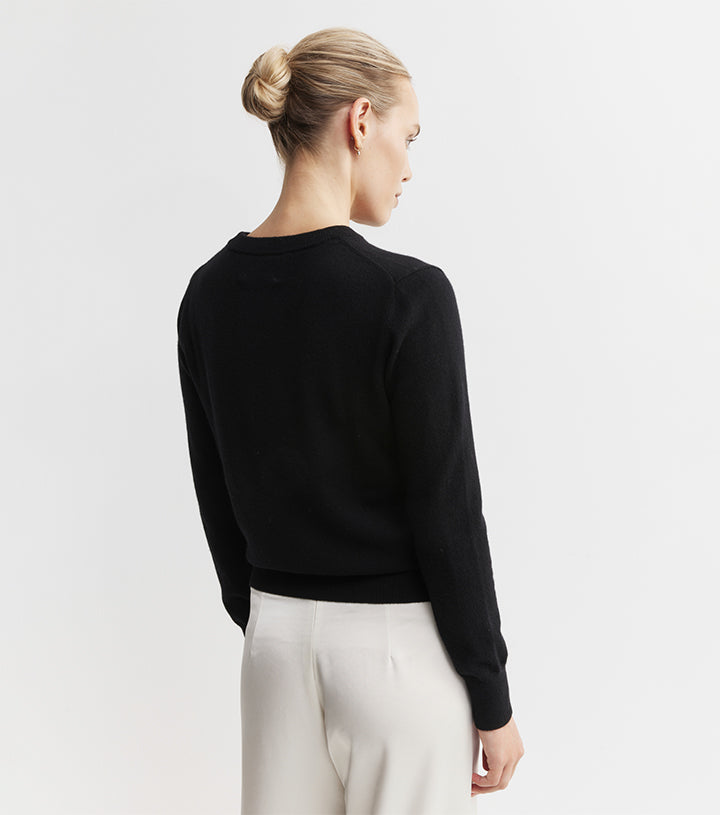 Essential Cashmere Rib Crew Sweater - Black