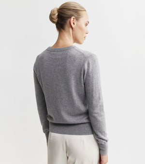 Essential Cashmere Rib Crew Sweater - Dark Grey Melange