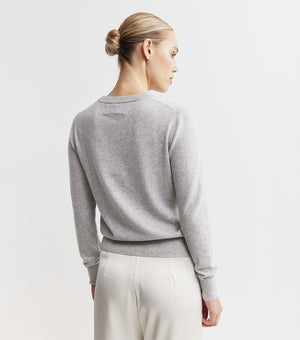 Essential Cashmere Rib Crew Sweater - Grey Melange