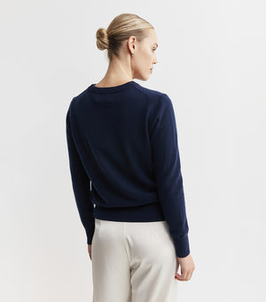 Essential Cashmere Rib Crew Sweater - Navy