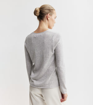 Essential Cashmere V Sweater - Grey Melange