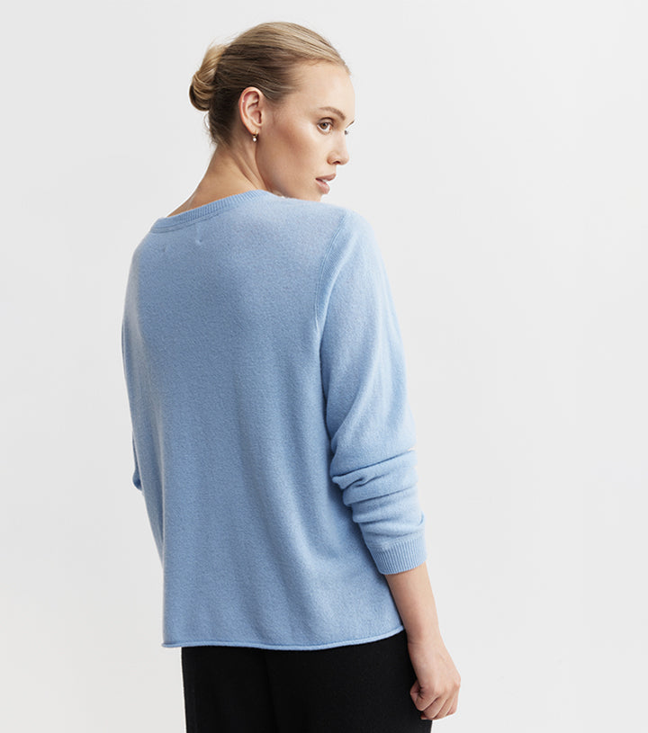 Cashmere Featherweight Oversize Crew - Malibu Blue