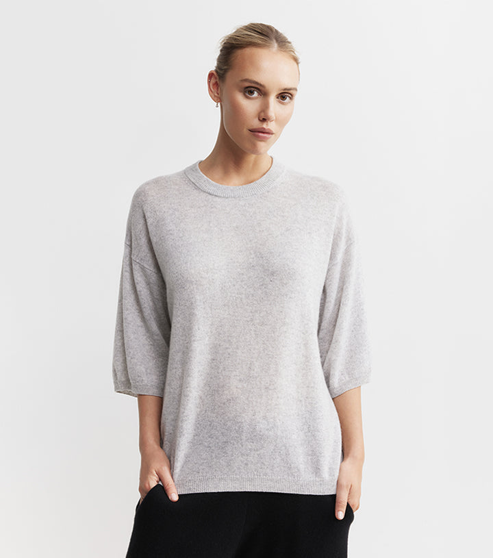 Cashmere Featherweight Oversize Tee - Grey Melange