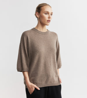 Cashmere Featherweight Oversize Tee - Walnut