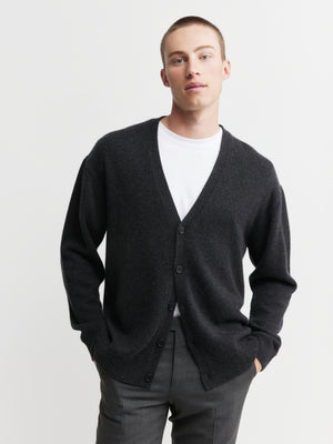 Mens Relaxed Cashmere Cardigan - Graphite