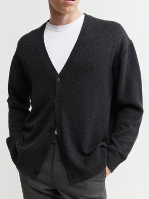 Mens Relaxed Cashmere Cardigan - Graphite