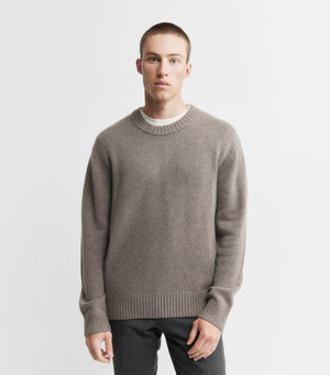 Mens Cashmere Relaxed Crew - Walnut