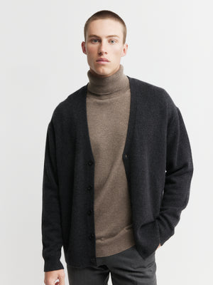 Mens Relaxed Cashmere Cardigan - Graphite