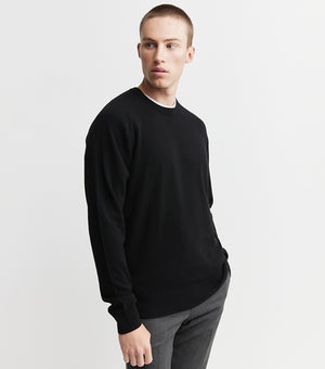 Mens Cashmere Saddle Crew - Black