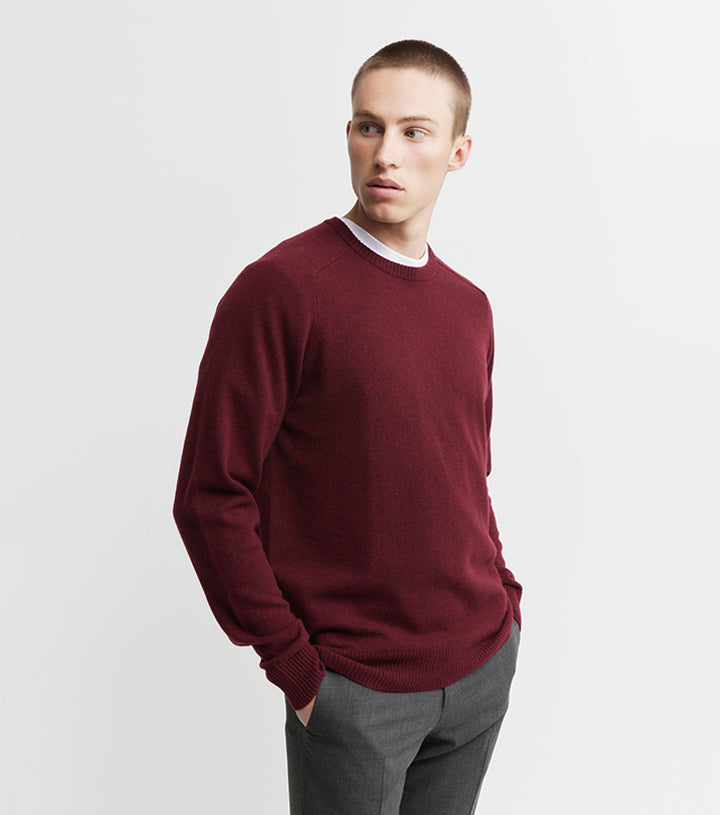 Mens Cashmere Saddle Crew - Shiraz