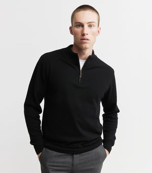 Mens Essential Cashmere Quarter Zip Sweater - Black/Navy