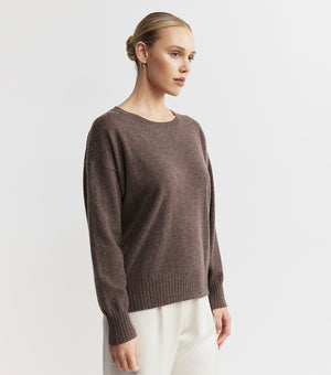 Essential Cashmere Relaxed Crew Neck - Brown Melange