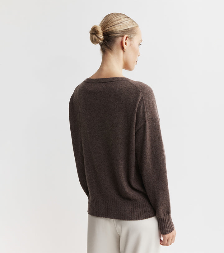 Essential Cashmere Relaxed Crew Neck - Brown Melange
