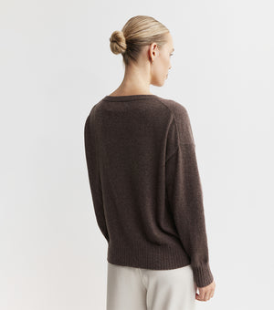 Essential Cashmere Relaxed Crew Neck - Brown Melange