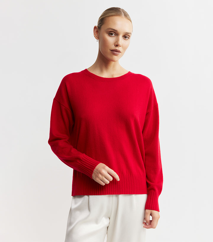 Essential Cashmere Relaxed Crew Neck  - Red