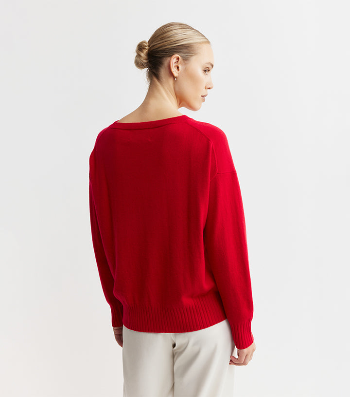 Essential Cashmere Relaxed Crew Neck  - Red