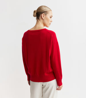 Essential Cashmere Relaxed Crew Neck  - Red
