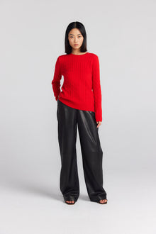  Essential Cashmere Cable Crew Sweater - Salsa