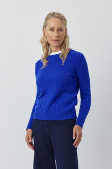  Essential Cashmere Cable Crew Sweater - Cobalt