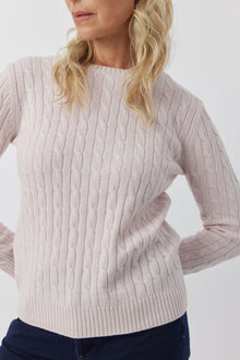 Essential Cashmere Cable Crew Sweater - Pale Pink