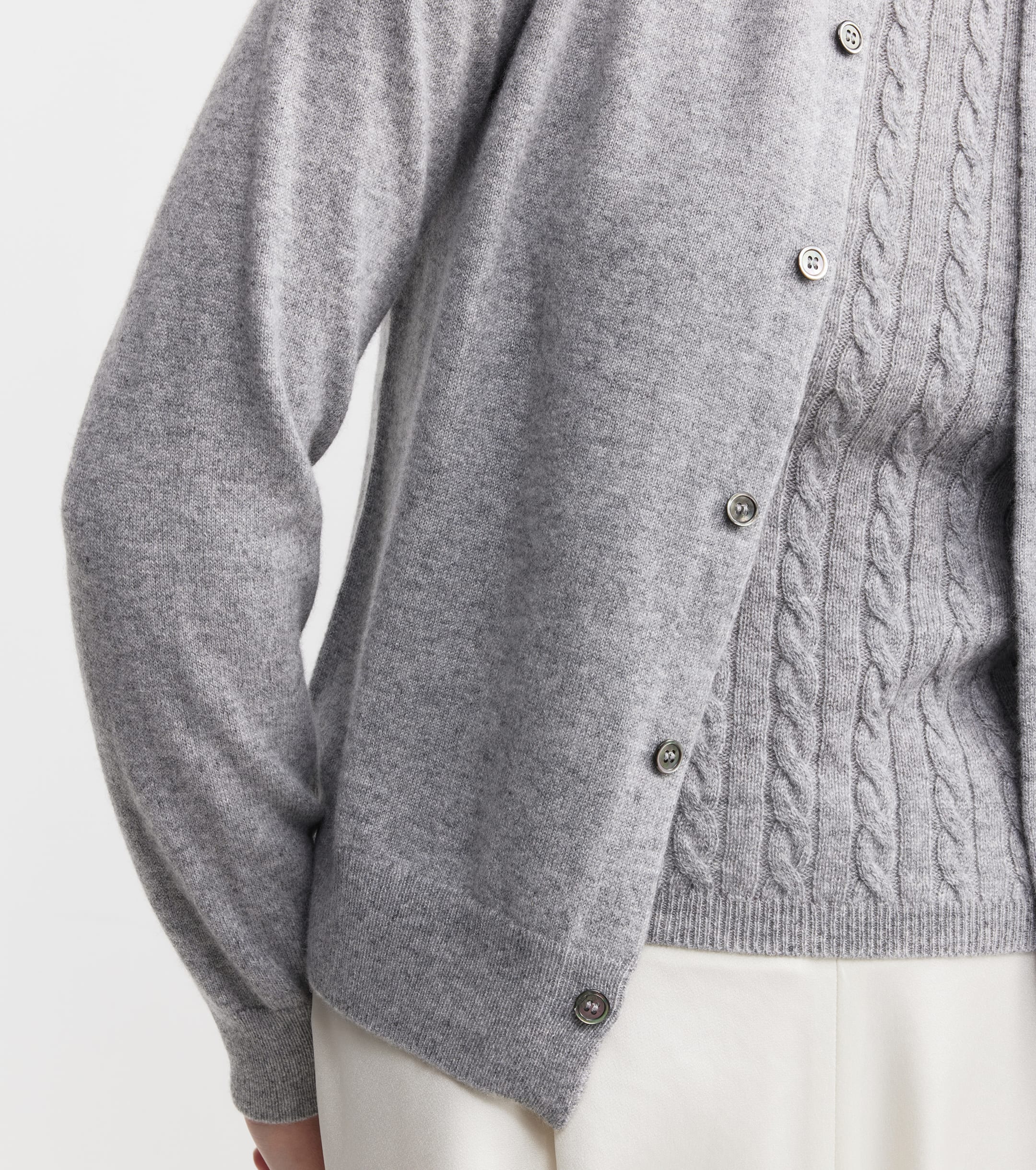 Essential Cashmere Crew Cardigan - Dark Grey Melange